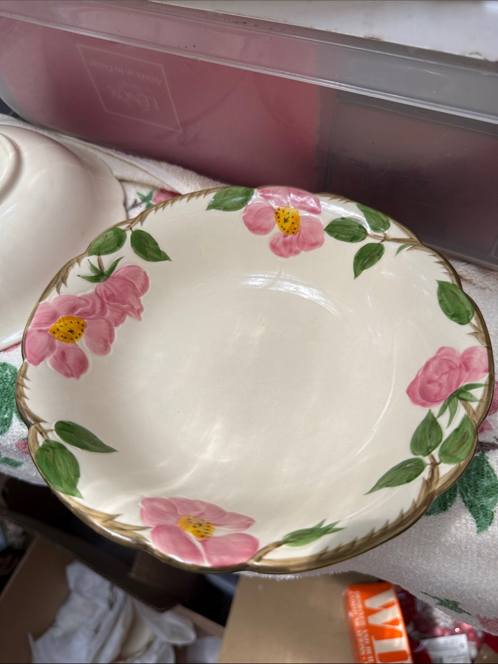 Franciscan Pink Floral Ceramic Serving Bowl with Gold Trim